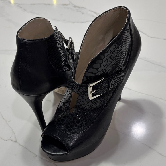 MICHAEL Michael Kors Shoes - Black Peep-Toe Platform High Heel Booties with Buckle